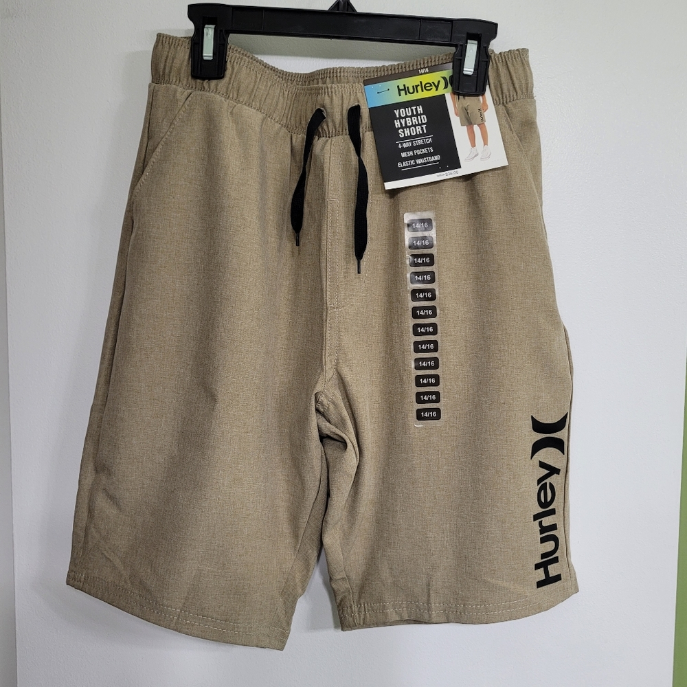 NWT Hurley Youth Hybrid Shorts size 14 / 16 Khaki Sand Tan Beach Surf Water New